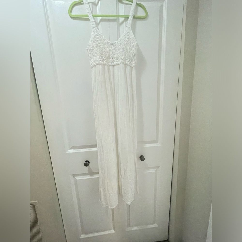 Sincerely Jules Faux - Crochet Top White Maxi Dress Small, Lined Empire Waist